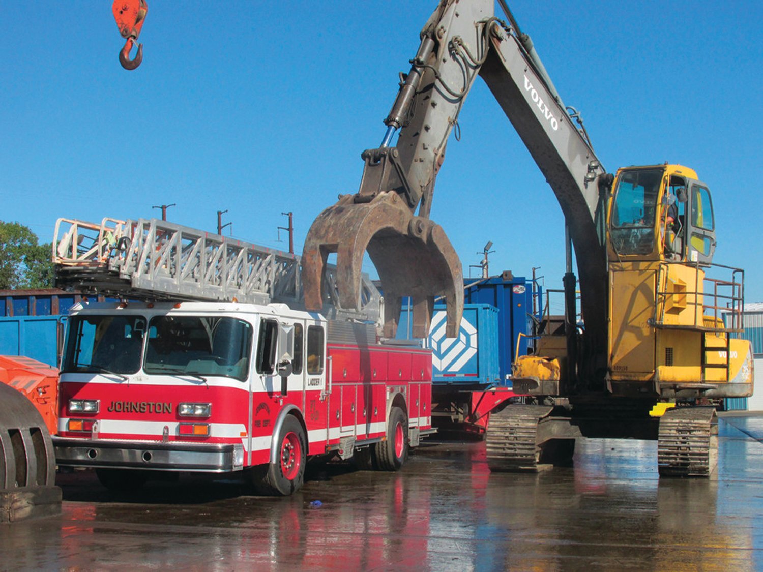 READY TO GO: In 2015, preparations begin for the crushing of the 1991 ladder truck.